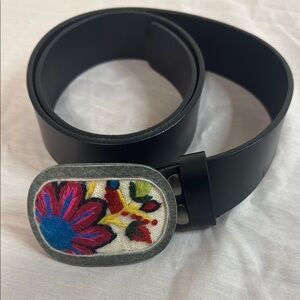 Black Leather Belt with Colorful Buckle